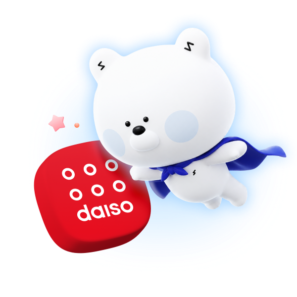 daiso logo,  망토걸친 신한 곰 캐릭터