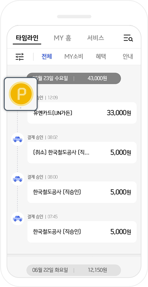 신한페이판 타임라인 포인트 아이콘 선택