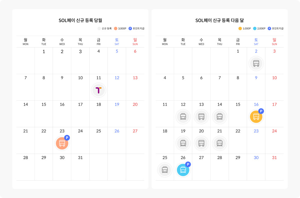 SOL페이 신규등록 당월 달력 PC 이미지