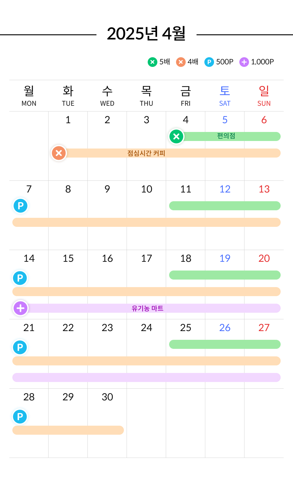 페이팡팡 2025년 4월 달력이미지 모바일 버전
