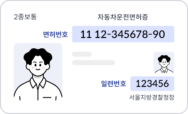 2종보통 자동차운전면허증 면허번호 11 12-345678-90 일련번호 123456 서울지방경찰청